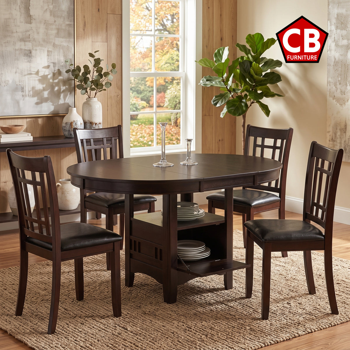 KILEEN Dark Brown 5 Piece Storage Dining Set with Extension