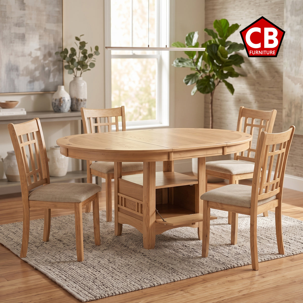KILEEN Natural 5 Piece Storage Dining Set with Extension