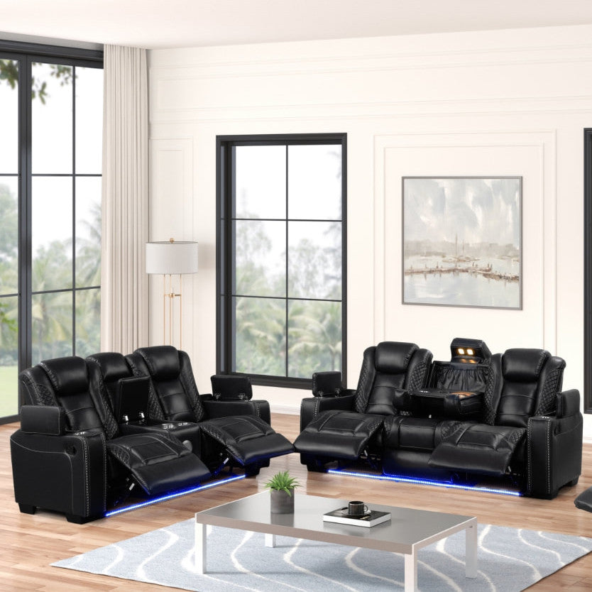 KILGORE Black 3 Piece Reclining Livingroom with LED Lighting