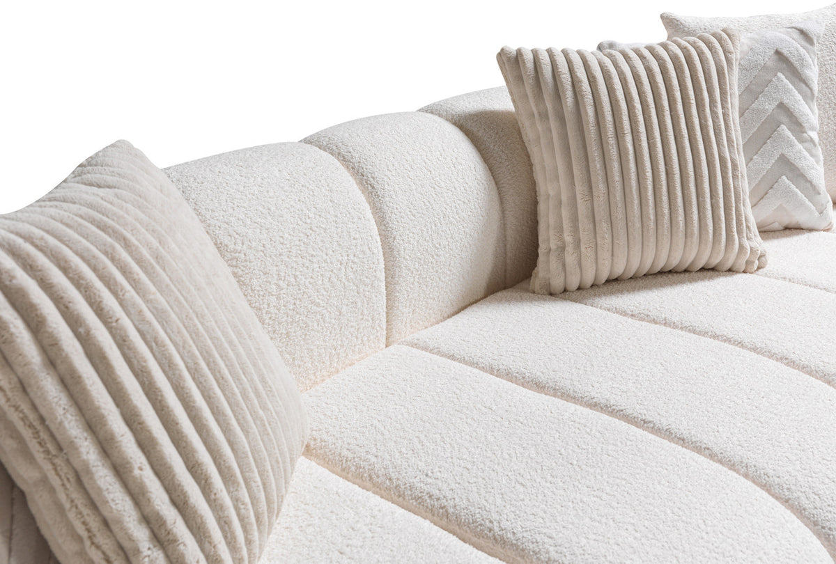 KIMMIE Ivory 135" Wide Boucle/Sherpa Sectional