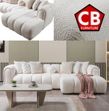 KIMMIE Ivory 135" Wide Boucle/Sherpa Sectional