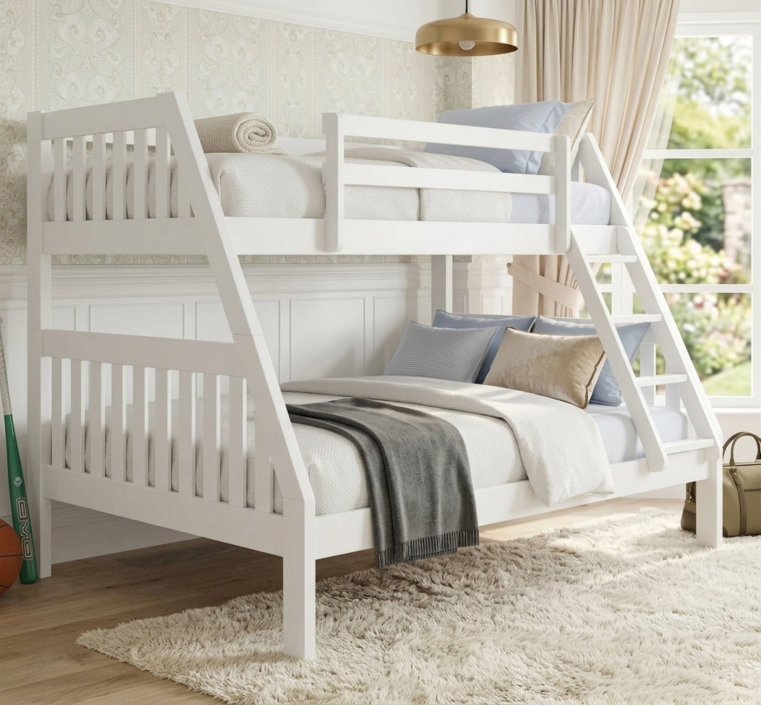 KINKO Pure White Twin over Full Bunk Bed