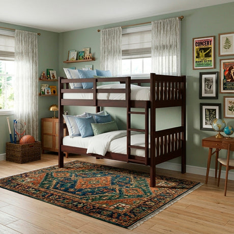 KINKO Dark Brown Twin over Twin Bunk Bed