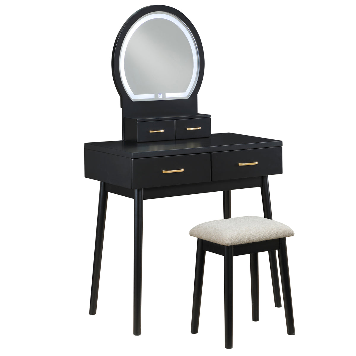 KORAIMA Black 32" Wide LED Vanity & Stool