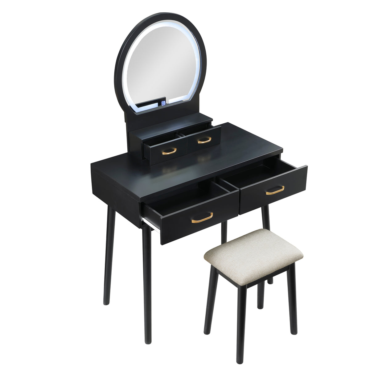 KORAIMA Black 32" Wide LED Vanity & Stool