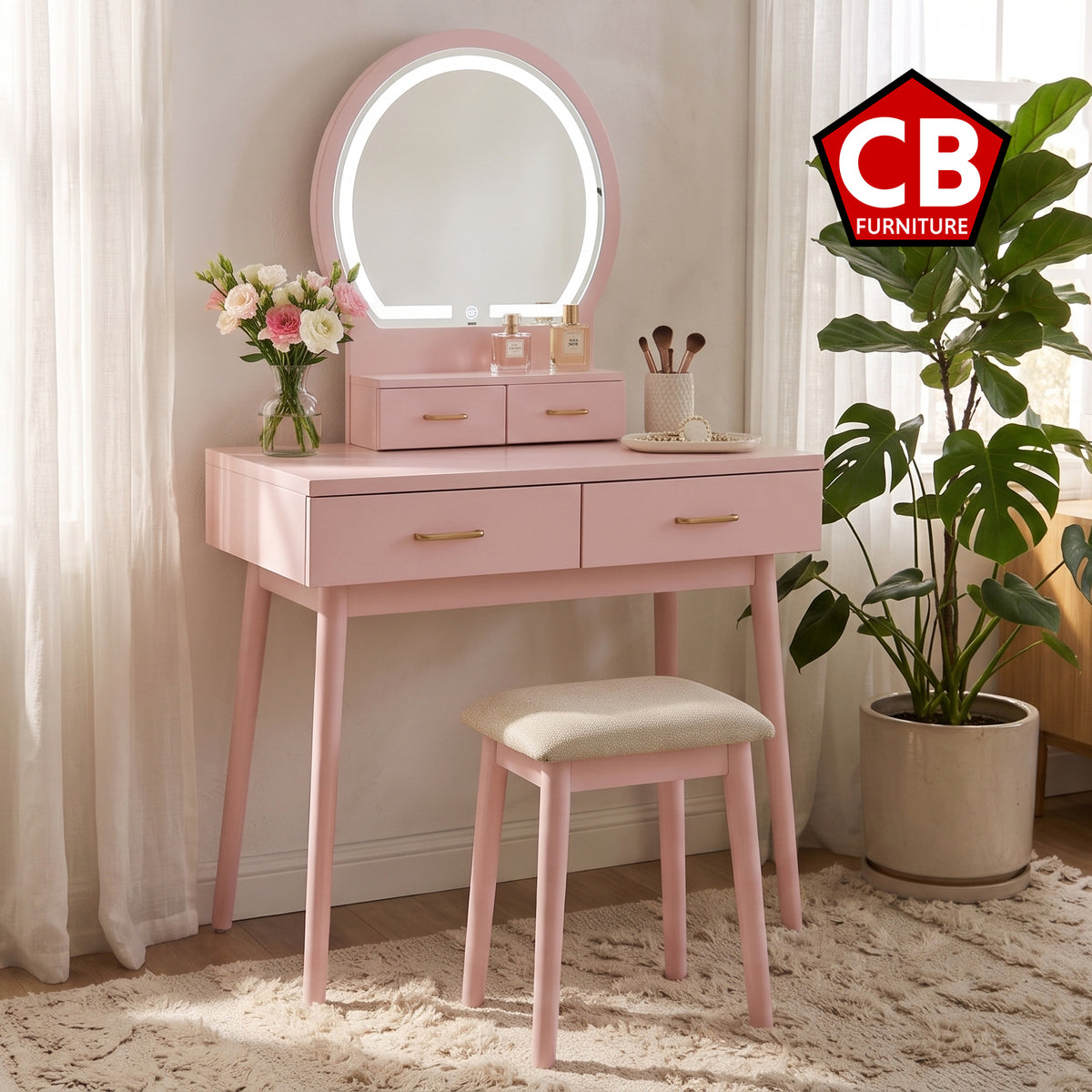 KORAIMA Pink 32" Wide LED Vanity & Stool