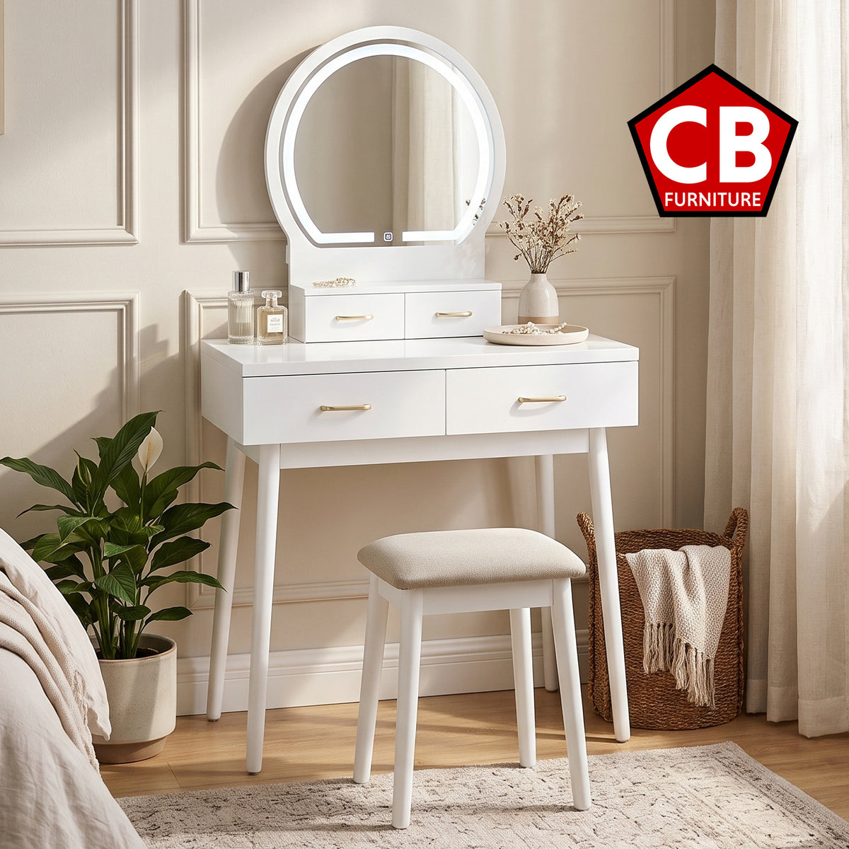 KORAIMA White 32" Wide LED Vanity & Stool
