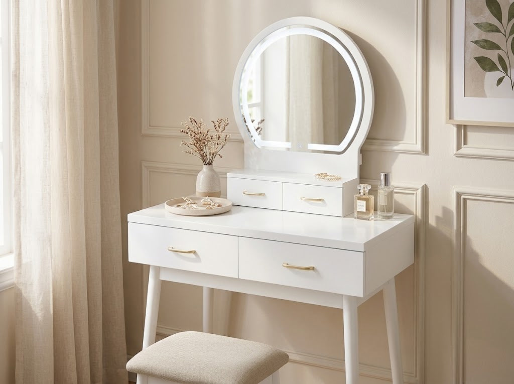 KORAIMA White 32" Wide LED Vanity & Stool