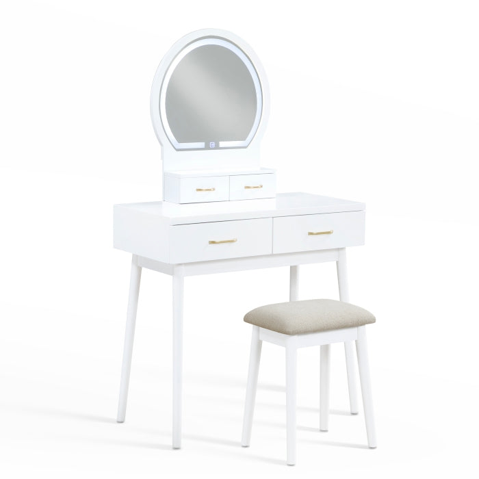 KORAIMA White 32" Wide LED Vanity & Stool