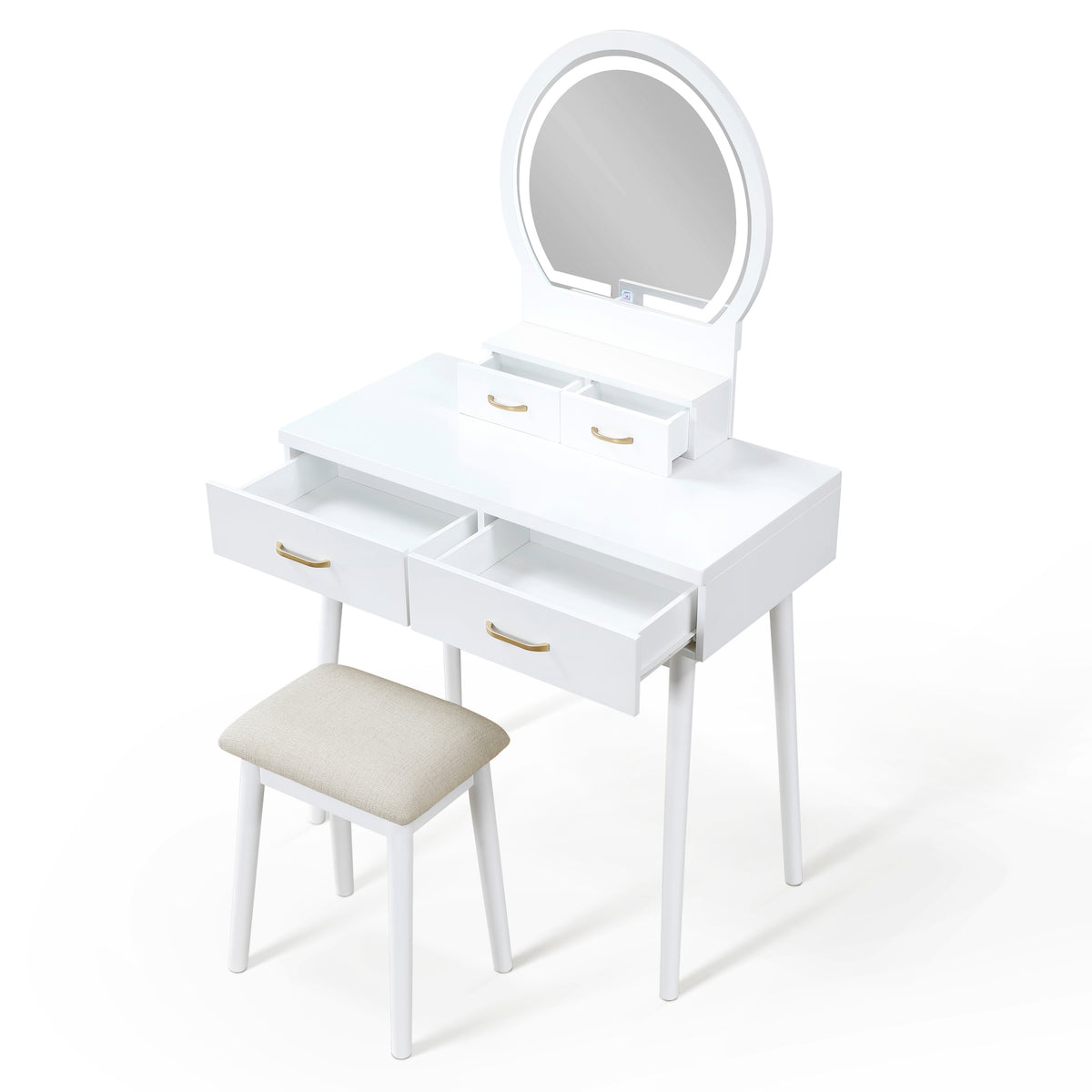 KORAIMA White 32" Wide LED Vanity & Stool