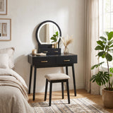 KORAIMA Black 32" Wide LED Vanity & Stool