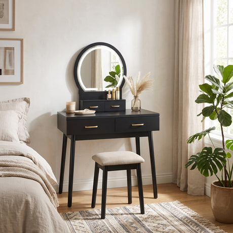 KORAIMA Black 32" Wide LED Vanity & Stool