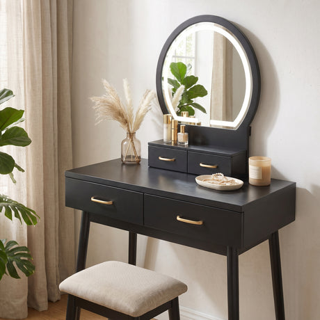 KORAIMA Black 32" Wide LED Vanity & Stool