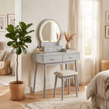 KORAIMA Gray 32" Wide LED Vanity & Stool