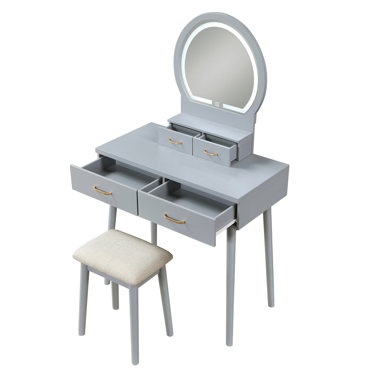 KORAIMA Gray 32" Wide LED Vanity & Stool