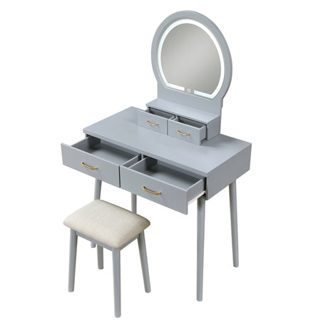 KORAIMA Gray 32" Wide LED Vanity & Stool