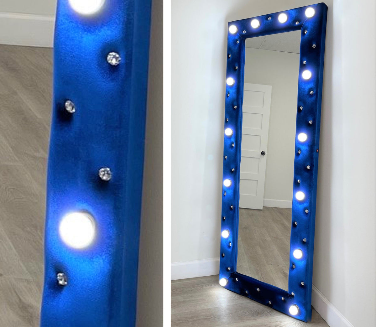 KOSTAS Blue Velvet 28" Wide LED Accent Floor Mirror