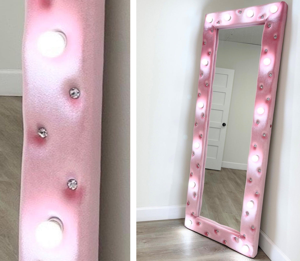 KOSTAS Pink Velvet 28" Wide LED Accent Floor Mirror