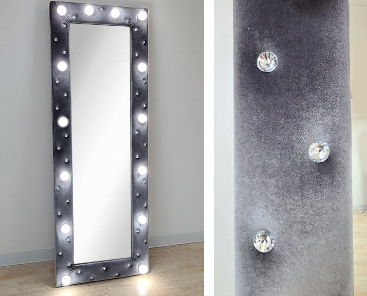 KOSTAS Gray Velvet 28" Wide LED Accent Floor Mirror