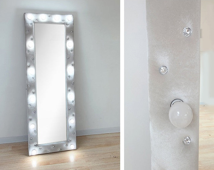 KOSTAS Silver Velvet 28" Wide LED Accent Floor Mirror