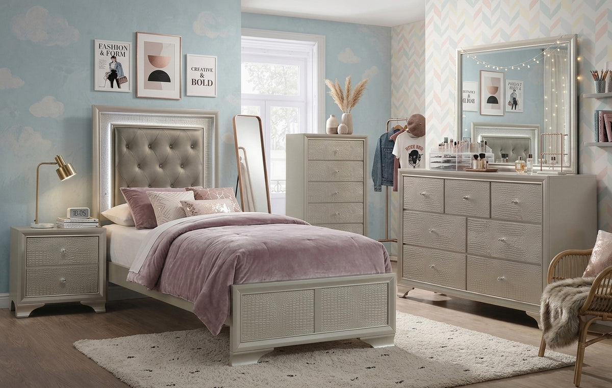 KRISTAL Champagne Youth LED Bedroom Set
