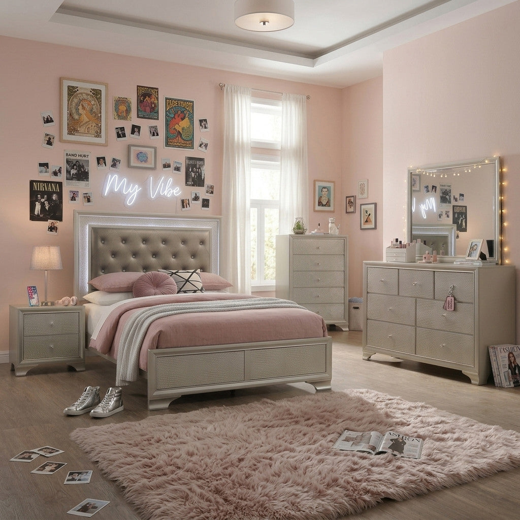 KRISTAL Champagne Youth LED Bedroom Set
