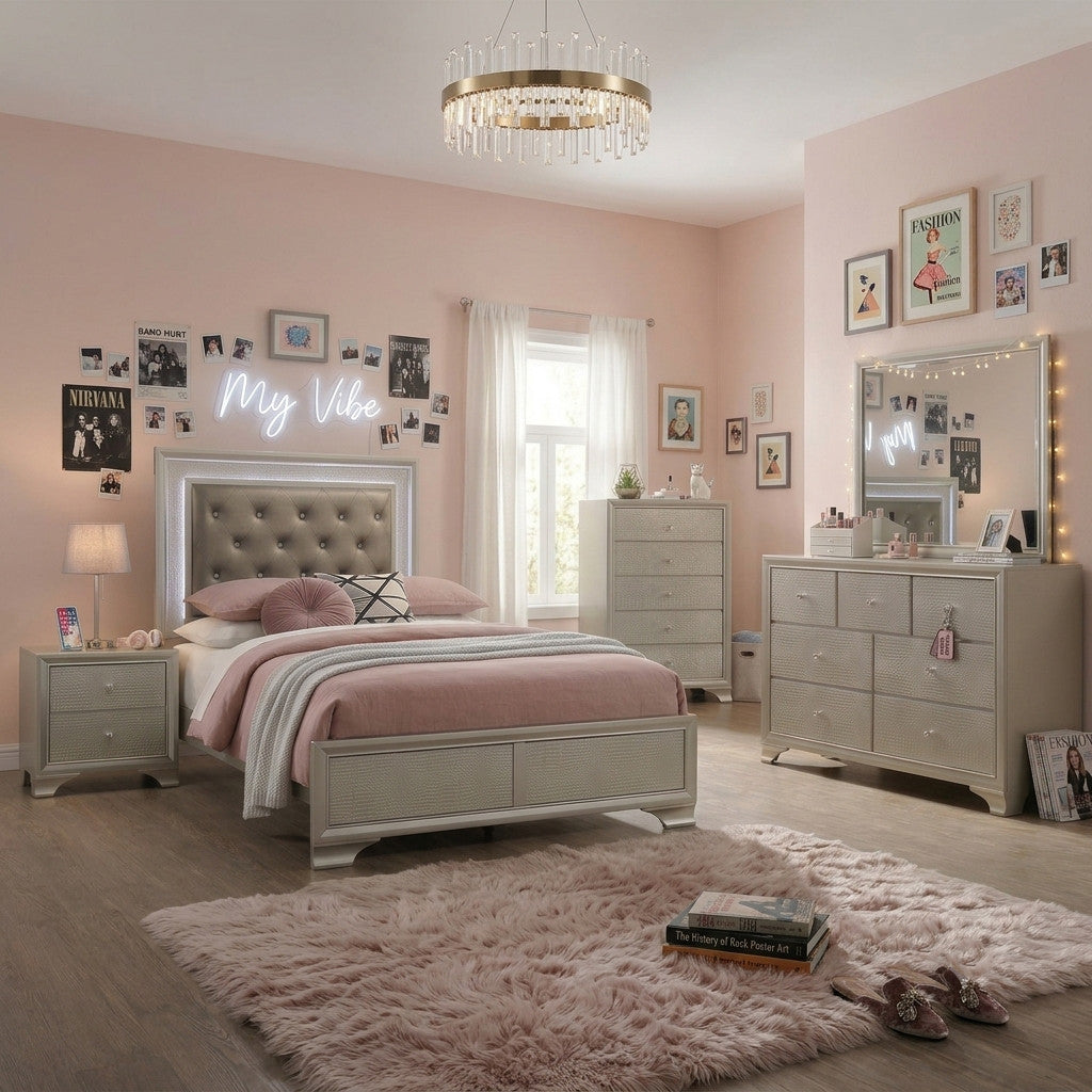 KRISTAL Champagne Youth LED Bedroom Set