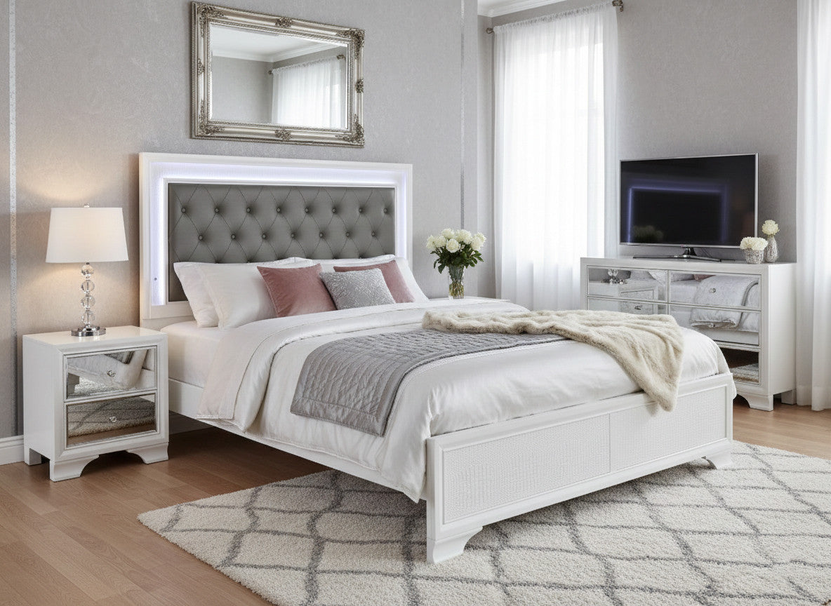 KRISTAL White 59" Height Bed with LED Lights