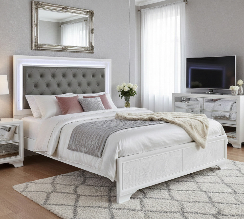 KRISTAL White 59" Height Bed with LED Lights