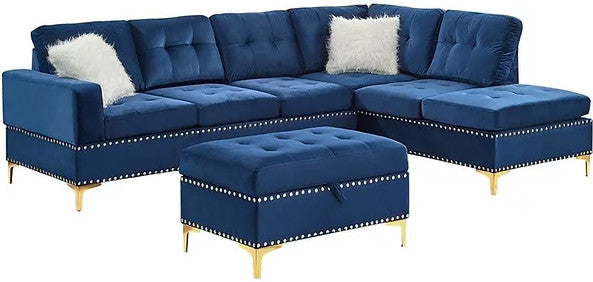 KUARRI Blue Velvet 107" Wide Reversible Sectional