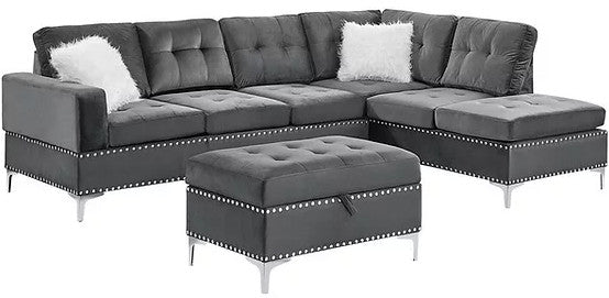 KUARRI Gray Velvet 107" Wide Reversible Sectional
