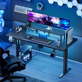KWAKE Carbon Fiber 63" x 24" Gaming Desk with LED Lights and Power Outlet