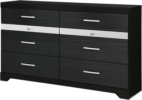 KARIZMA Black 63" Wide Dresser & Mirror with Jewelry Drawers