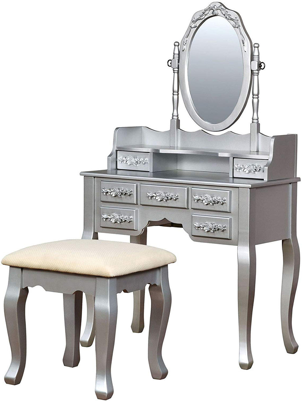 KOLEYNA Silver 32" Wide Vanity with Stool
