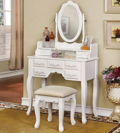 KOLEYNA White 32" Wide Vanity with Stool
