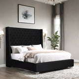 LANDAU Black Linen Button-Tufted 72" Tall Bed