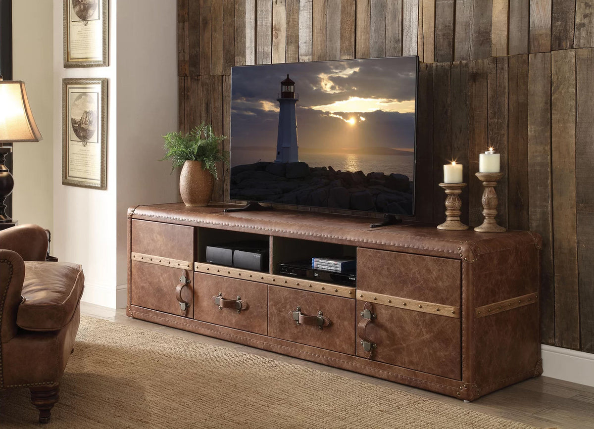LATIMER Top-Grain Leather 80" Wide TV Stand