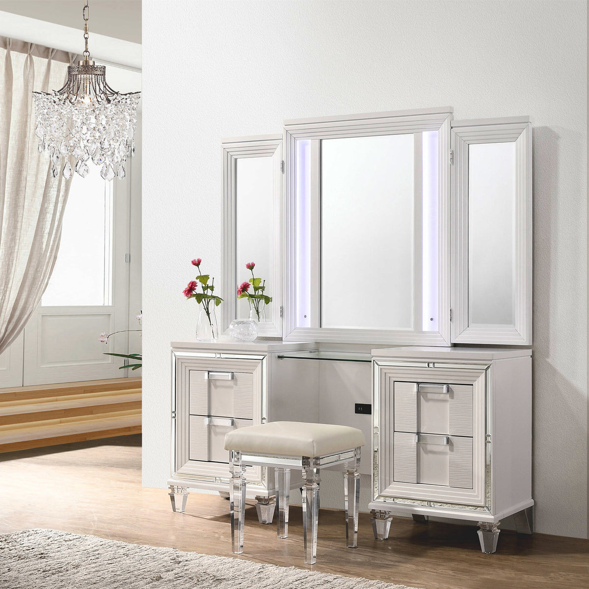 LEACREST White 63" Wide x 84" Height Vanity Set with LED's