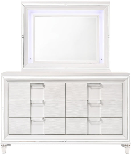 LEACREST White 67" x 80" Height Dresser & Mirror with LED's
