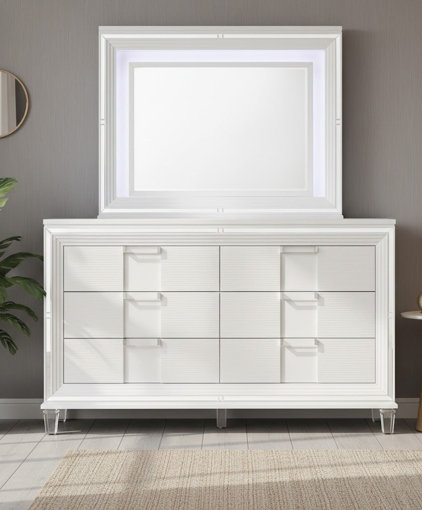 LEACREST White 67" x 80" Height Dresser & Mirror with LED's