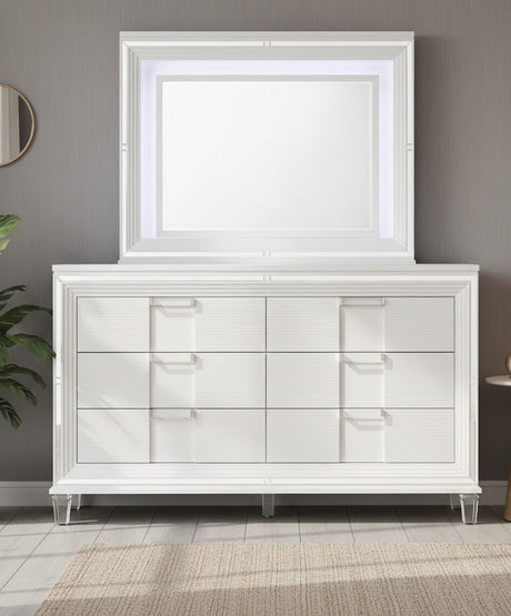 LEACREST White 67" x 80" Height Dresser & Mirror with LED's