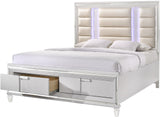 LEACREST White Storage Bedroom Set with LED's, Mirror Accents, and Hidden Drawers