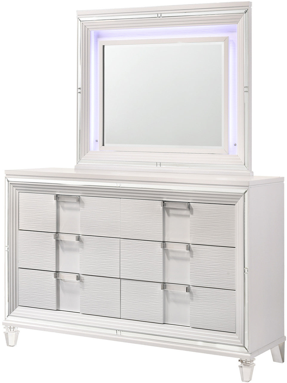 LEACREST White 67" x 80" Height Dresser & Mirror with LED's