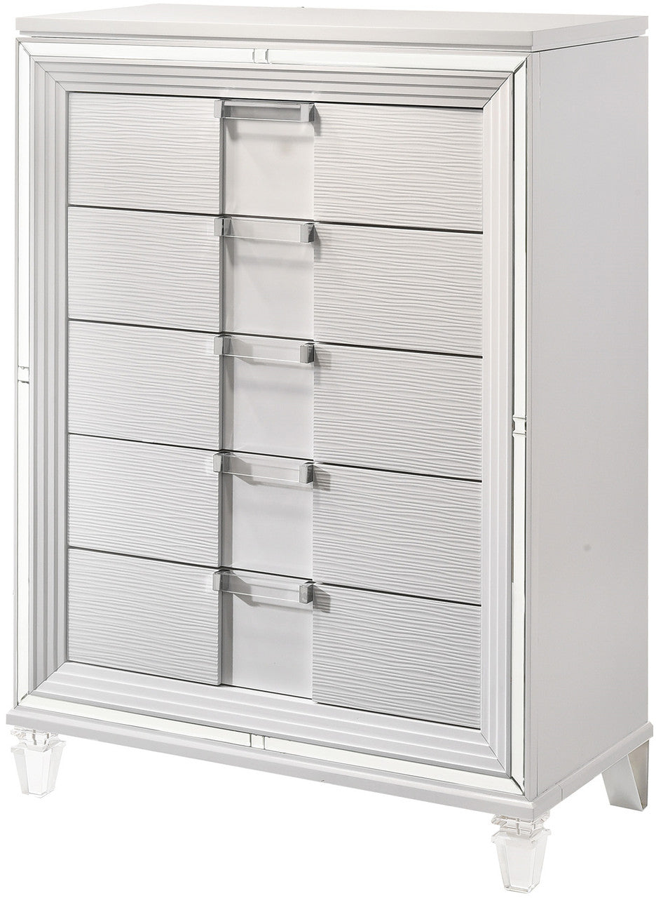 LEACREST White Storage Bedroom Set with LED's, Mirror Accents, and Hidden Drawers