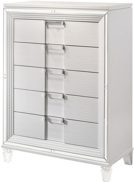 LEACREST White Storage Bedroom Set with LED's, Mirror Accents, and Hidden Drawers