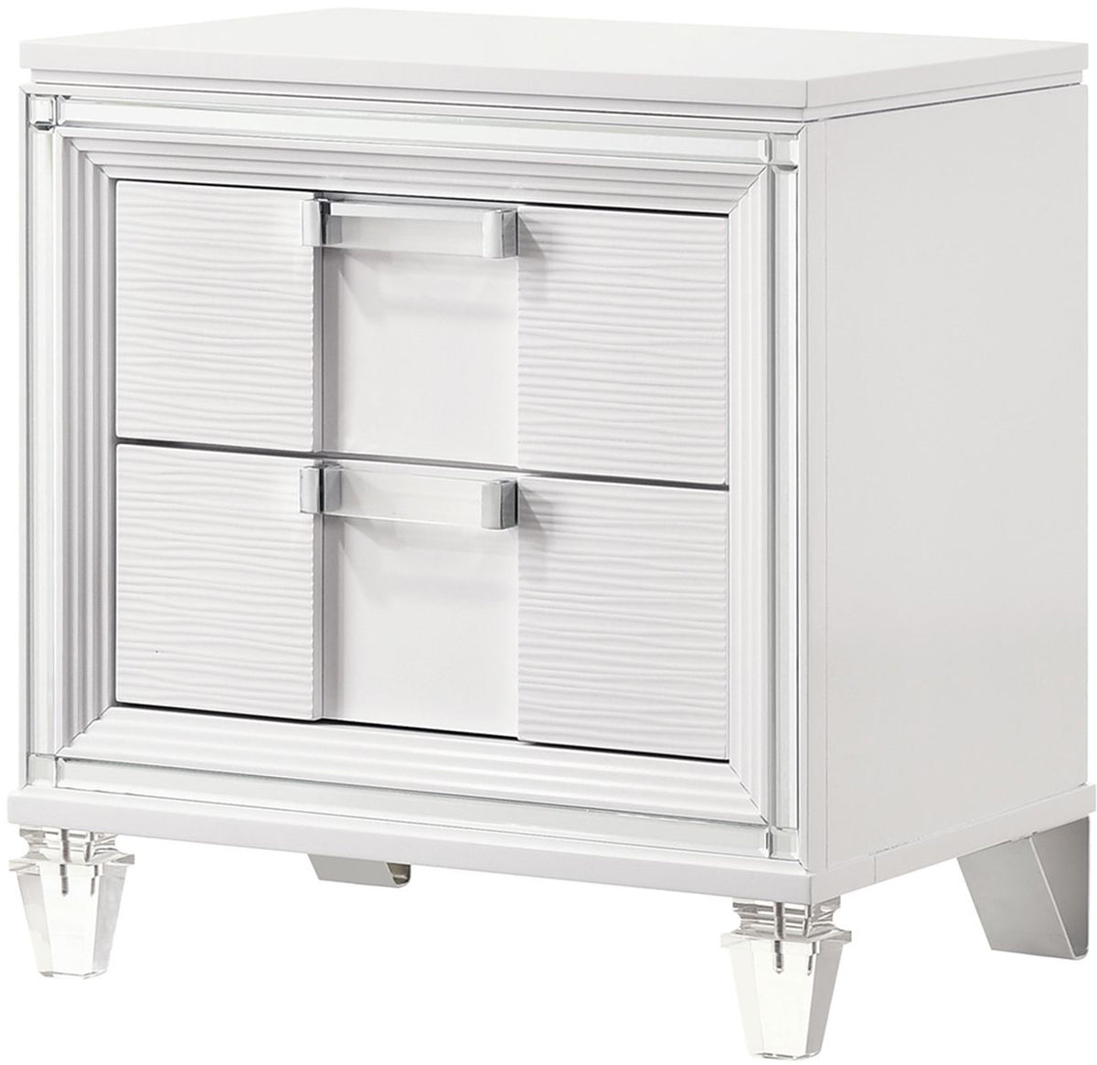 LEACREST White Storage Bedroom Set with LED's, Mirror Accents, and Hidden Drawers