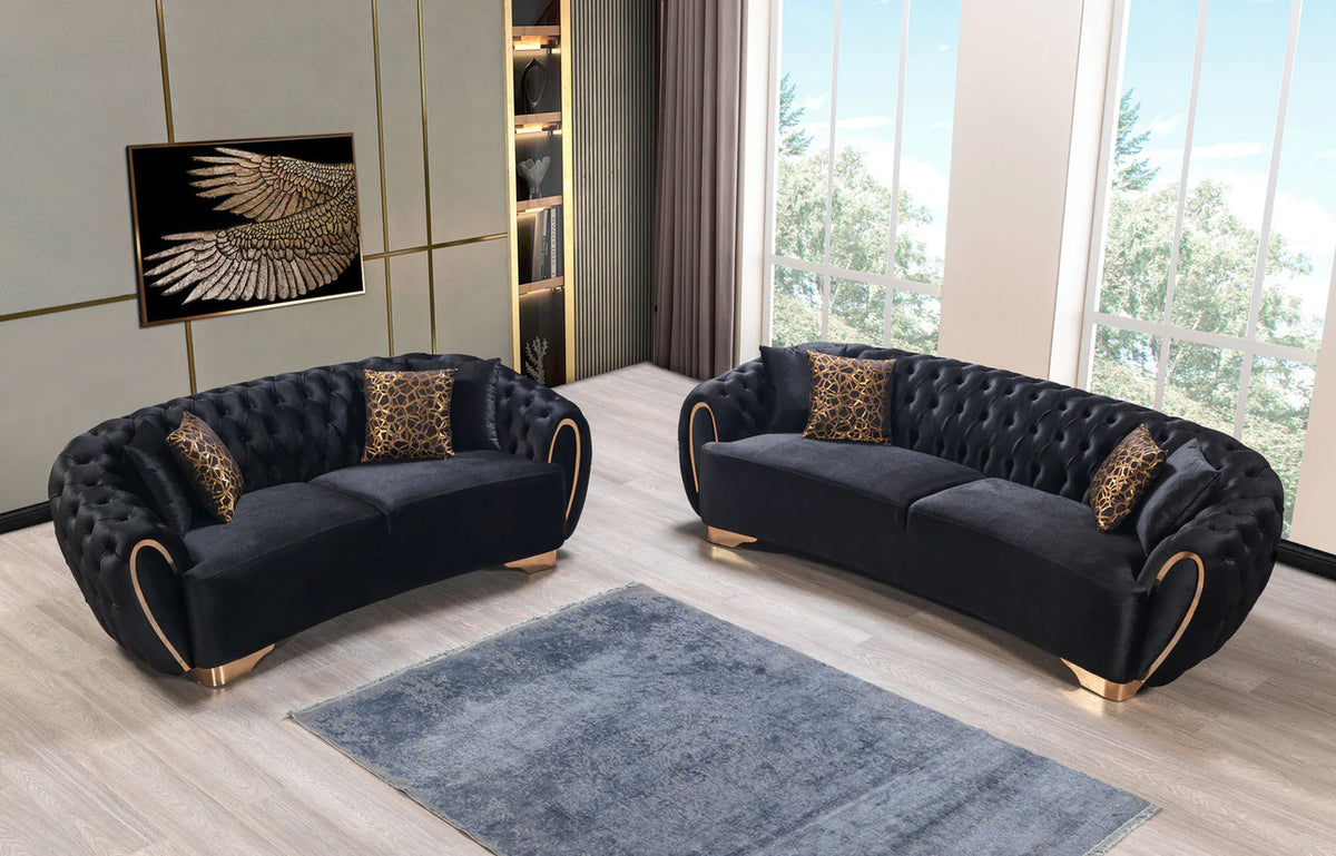 LEINA Black Velvet Sofa & Loveseat