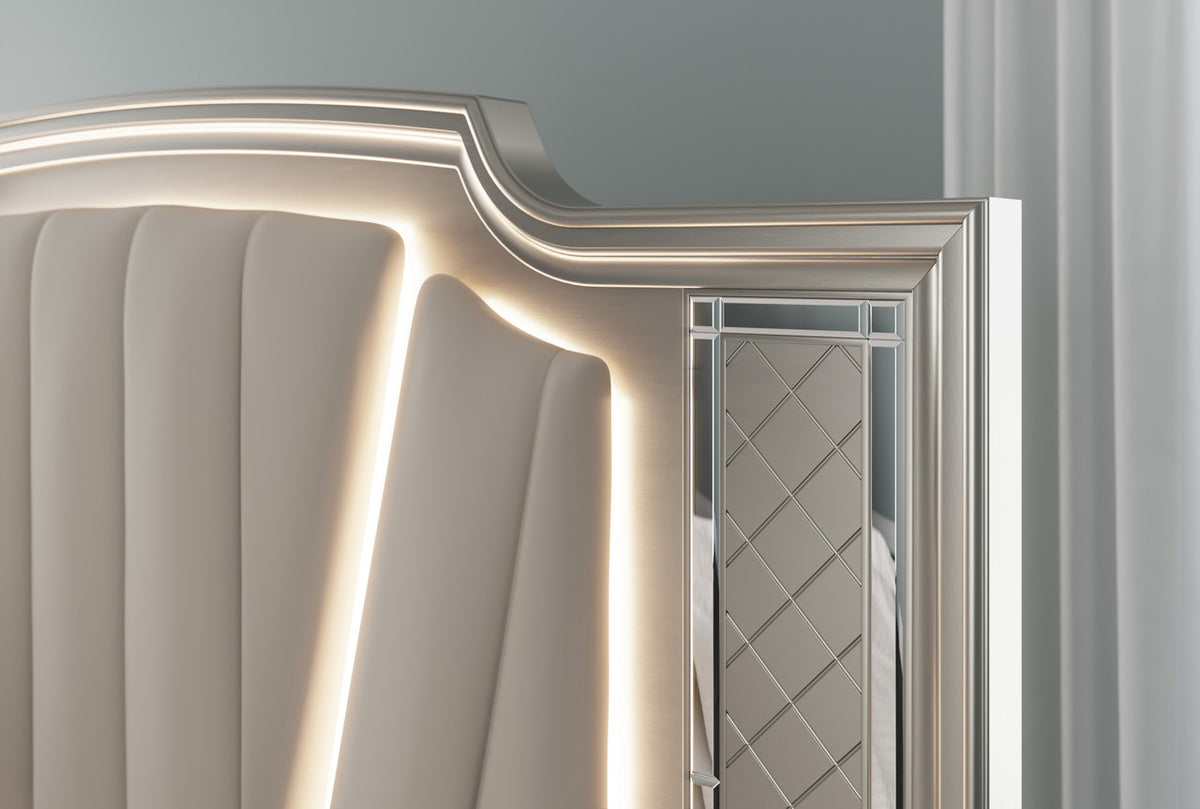 LENNAI Champagne Silver Bedroom Set with LED's