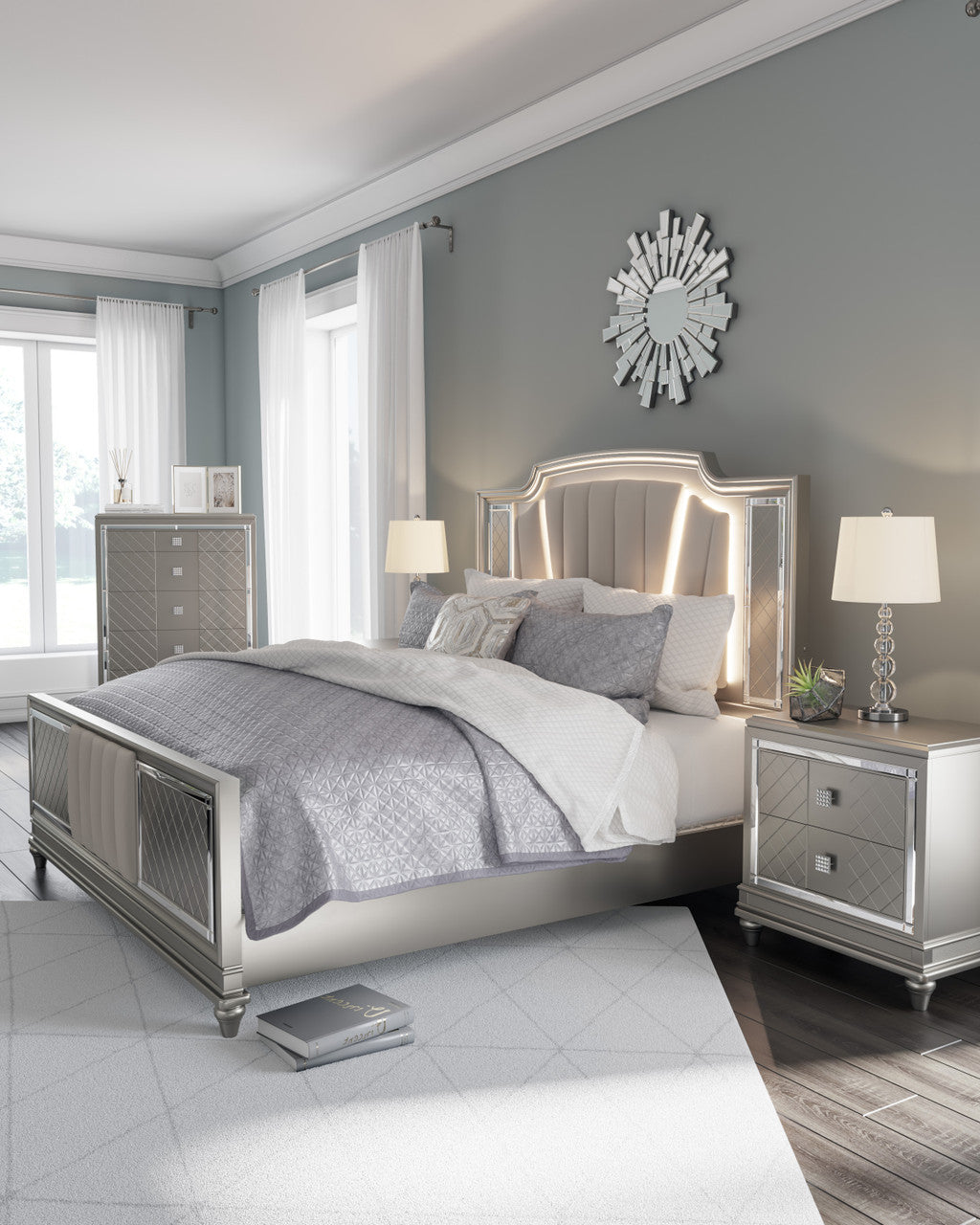 LENNAI Champagne Silver Bedroom Set with LED's