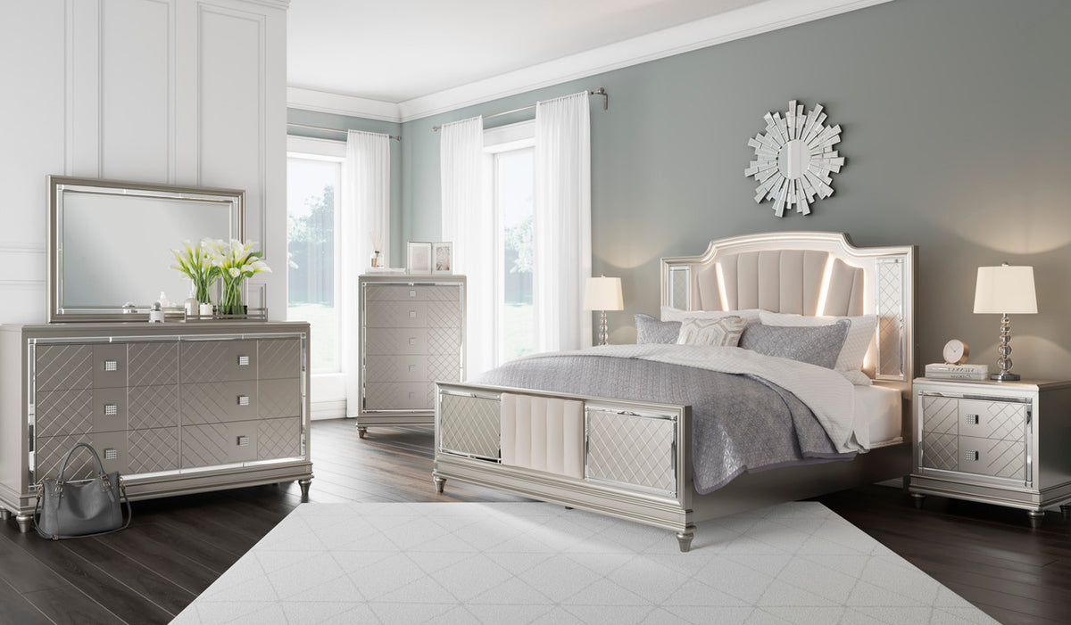 LENNAI Champagne Silver Bedroom Set with LED's